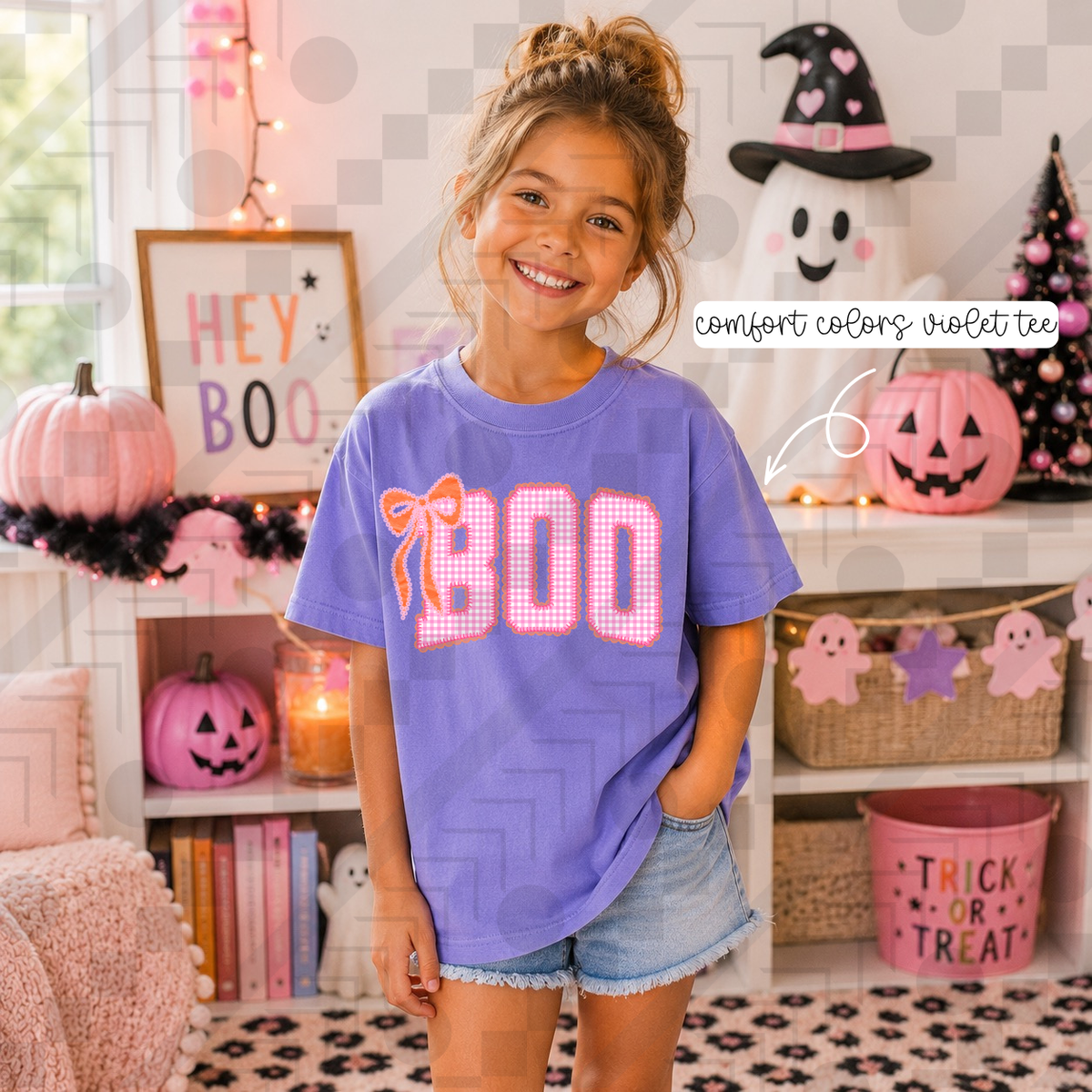 Boo Pink/Orange Gingham Bow (Tee, Sweatshirt, or Long-Sleeve)
