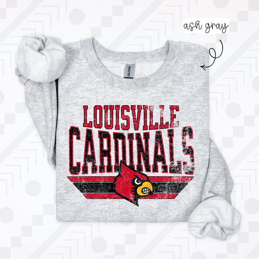 Louisville: Cardinals Distressed (Tee, Sweatshirt, or Long-Sleeve)