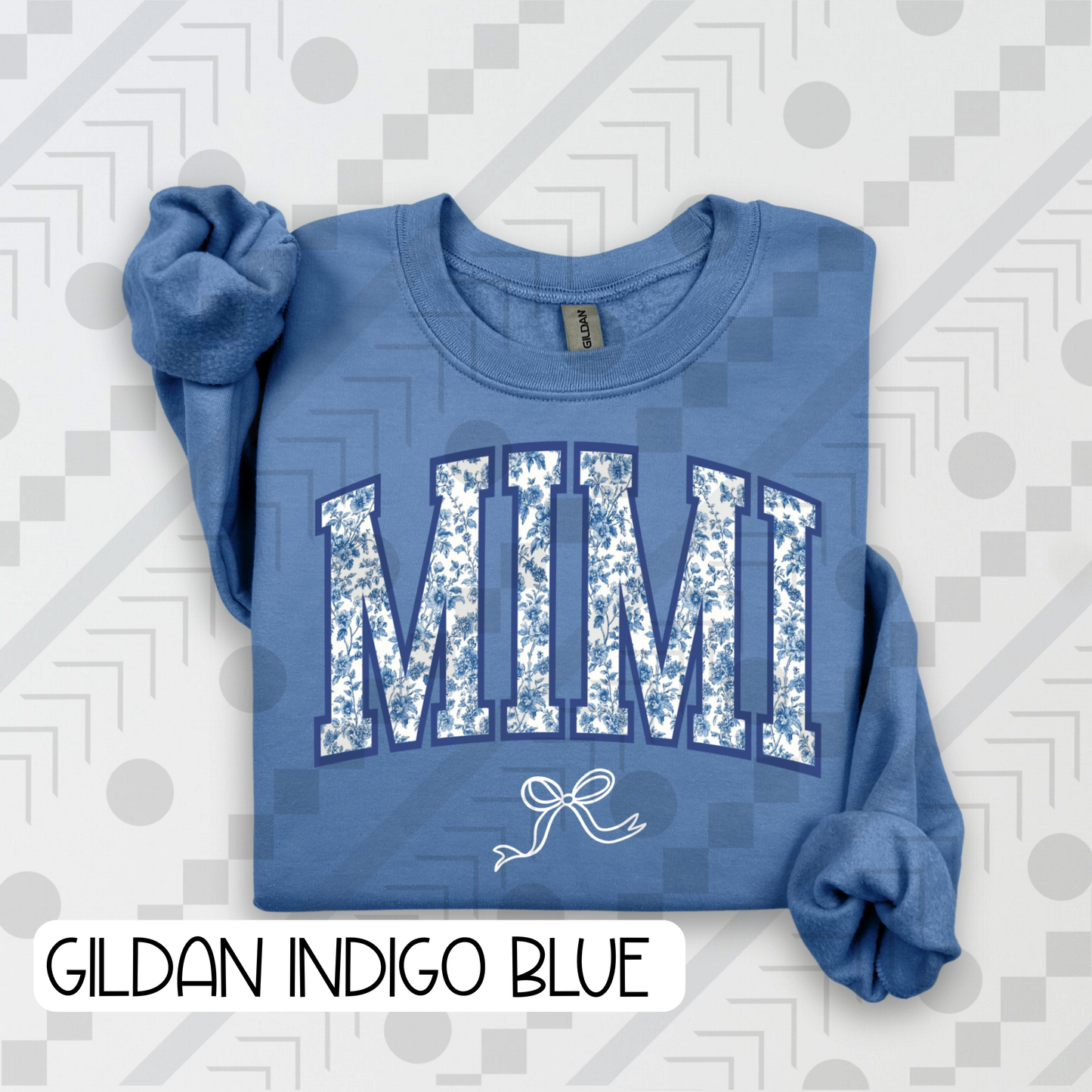 Blue Toile Bow Names (Tee, Sweatshirt, or Long-Sleeve)