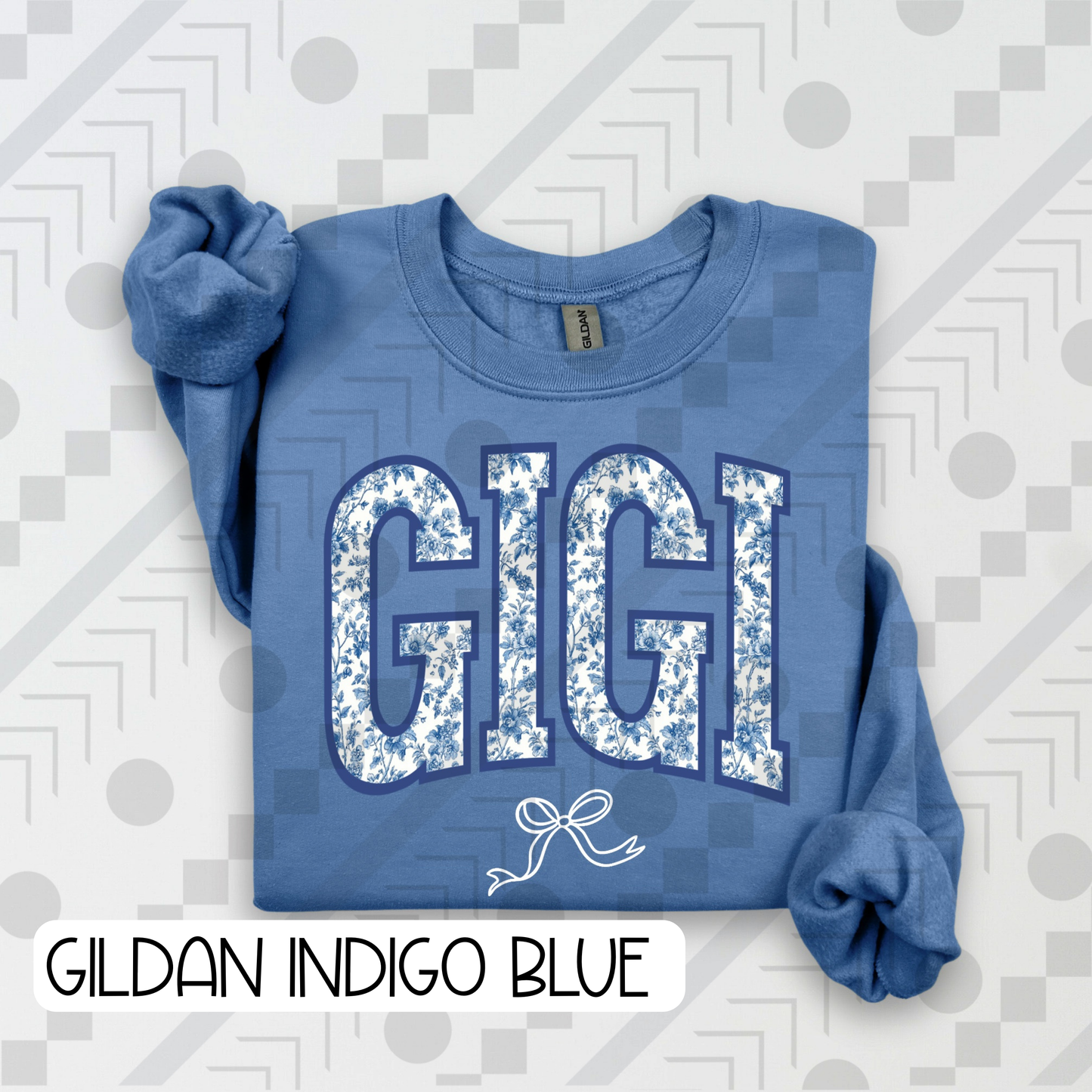 Blue Toile Bow Names (Tee, Sweatshirt, or Long-Sleeve)