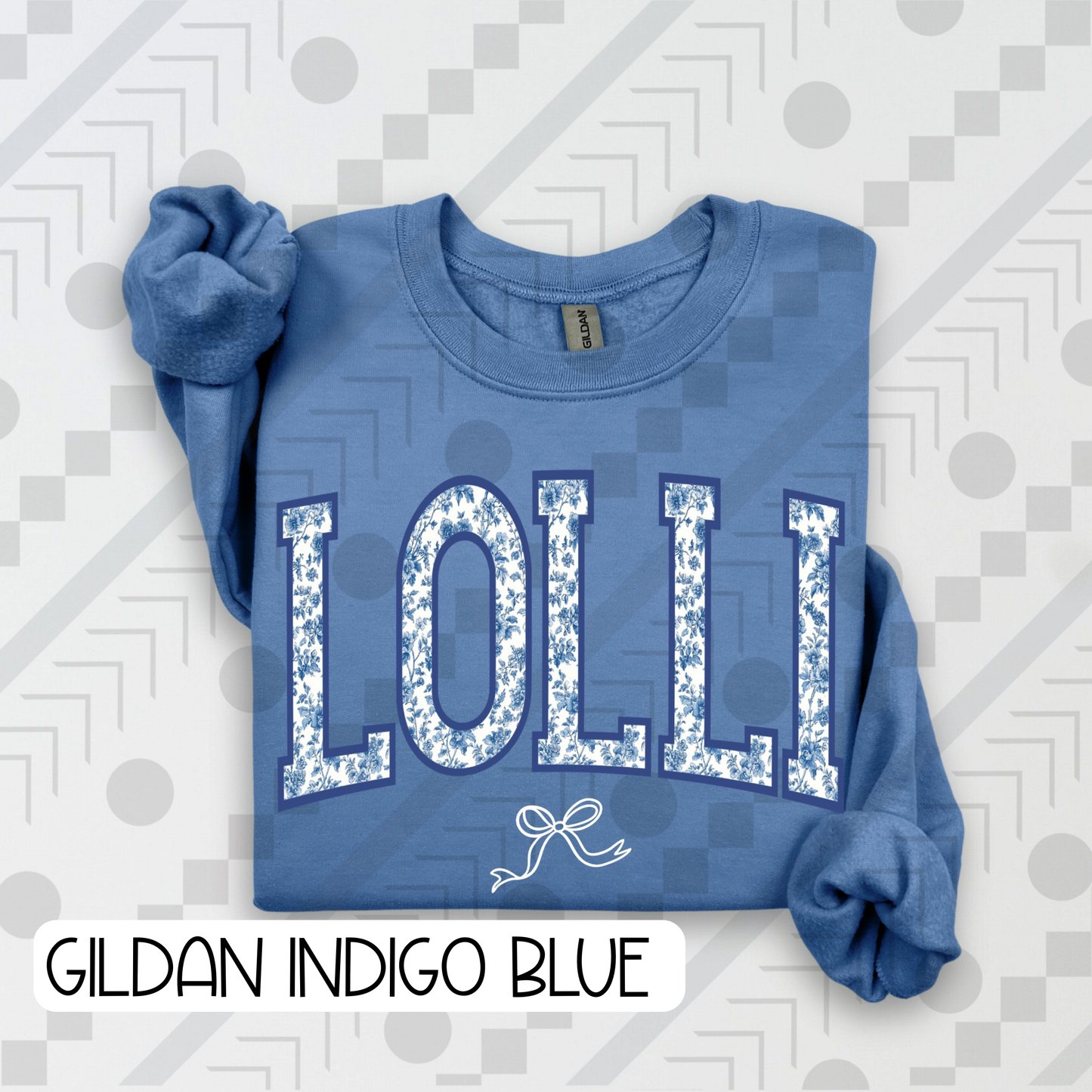 Blue Toile Bow Names (Tee, Sweatshirt, or Long-Sleeve)