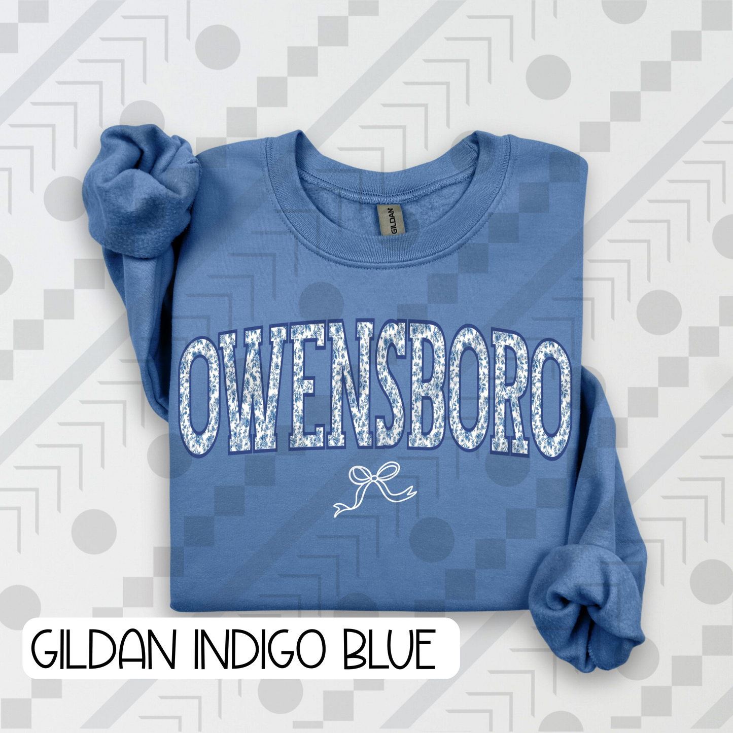 Blue Toile Bow Names (Tee, Sweatshirt, or Long-Sleeve)
