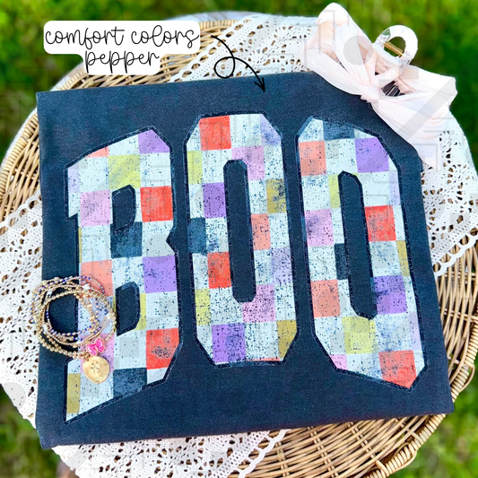 Boo Distressed Checkers (Tee, Sweatshirt, or Long-Sleeve)