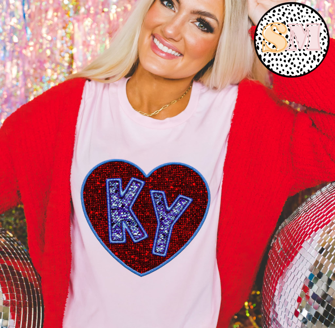Faux Sequin Heart KY (Tee, Sweatshirt, or Long-Sleeve)