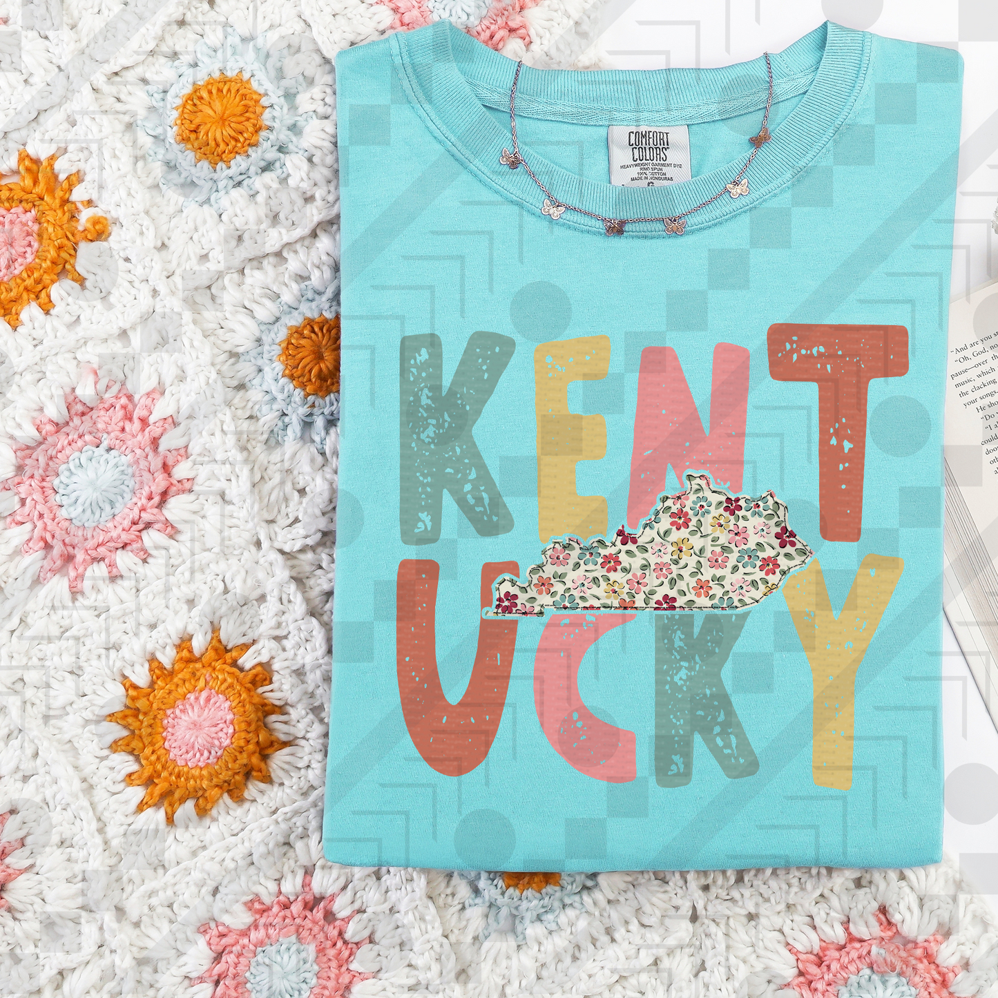 Kentucky Distress Stacked Floral State *PLK