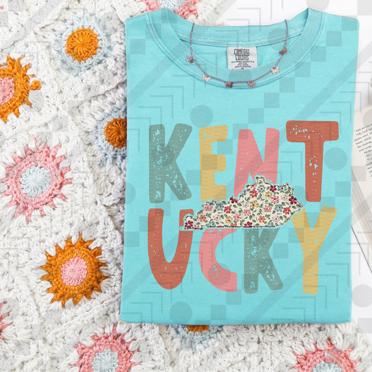Kentucky Distress Stacked Floral State *PLK