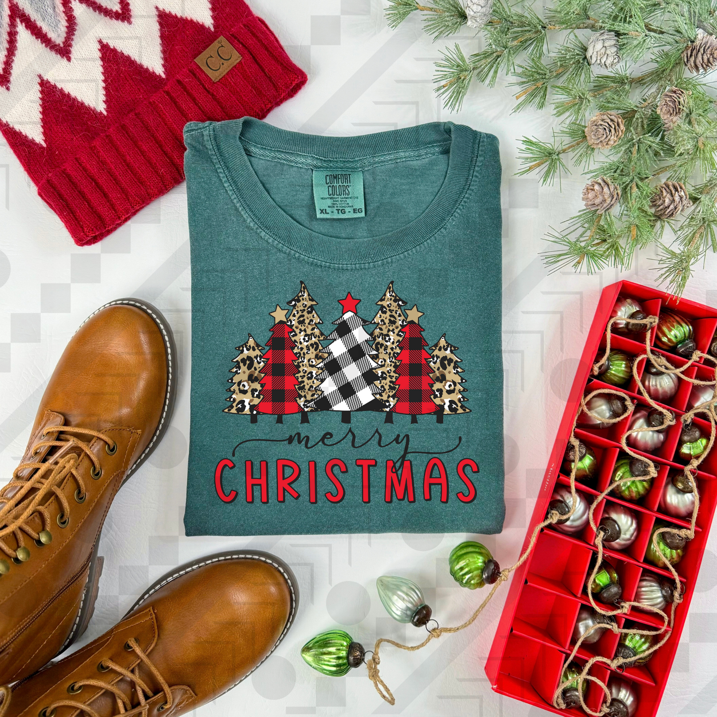 Merry Christmas Cheetah/Gingham Trees