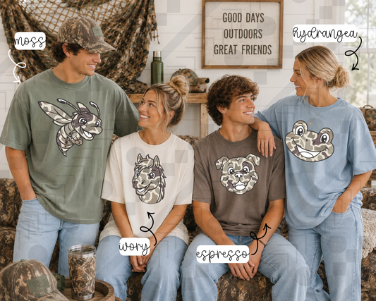 Duck Camo Happy Mascots (Tee, Sweatshirt, or Long-Sleeve)