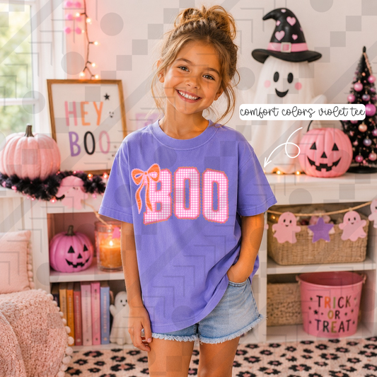 Boo Pink/Orange Gingham Bow (Tee, Sweatshirt, or Long-Sleeve)