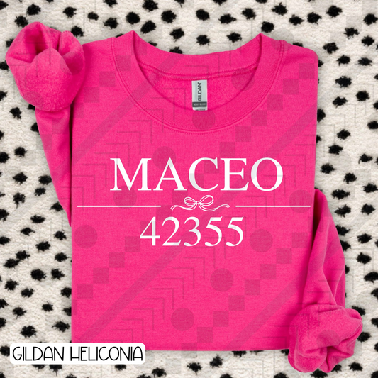 Maceo Zip Code Bow 42355 (Tee, Sweatshirt, or Long-Sleeve)