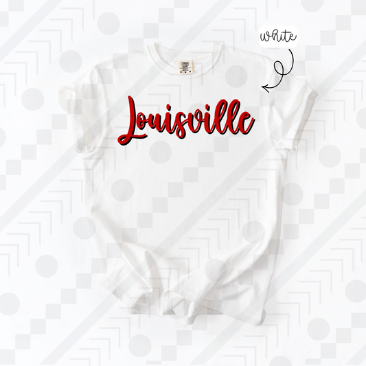Louisville: Script Cursive (Black) Tee, Sweatshirt, or Long-Sleeve