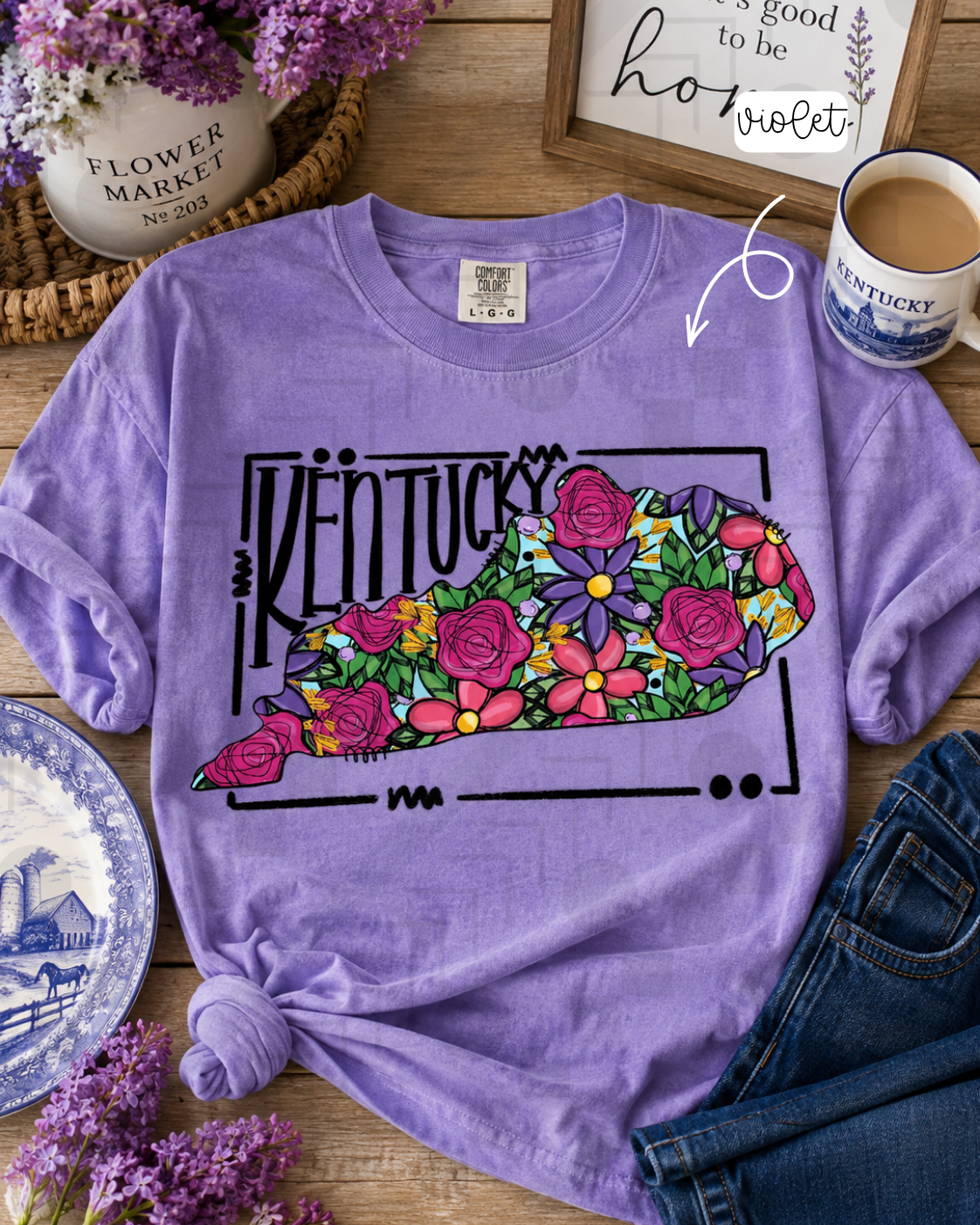KY State Floral Square (Tee, Sweatshirt, or Long-Sleeve)