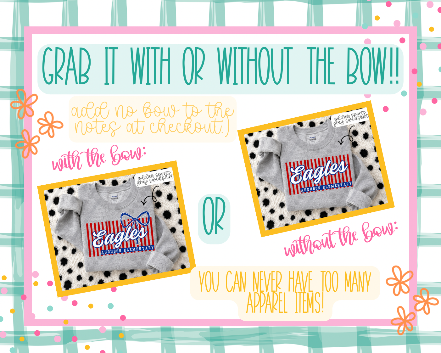 Stripe Bow/No Bow Schools (Tee, Sweatshirt, or Long-Sleeve)