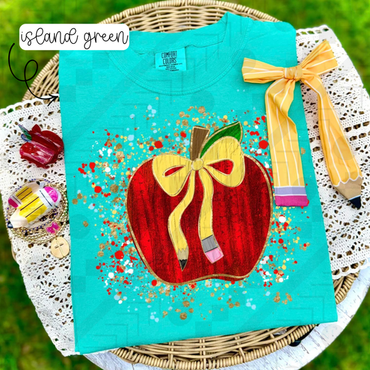 Pencil Bow Apple Splatter (Tee, Sweatshirt, or Long-Sleeve)