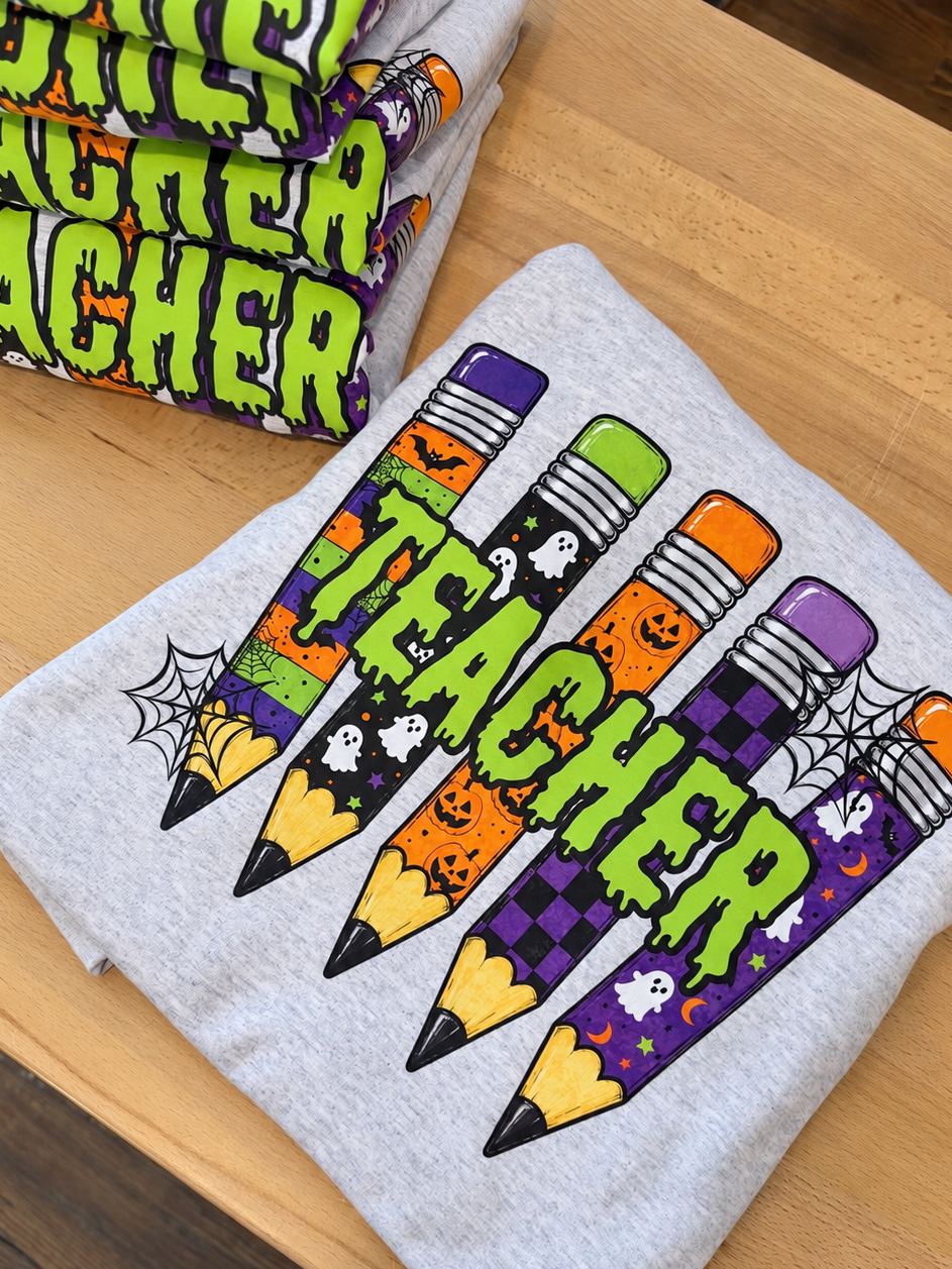 Teacher Spooky Pencils Gildan Sweatshirt