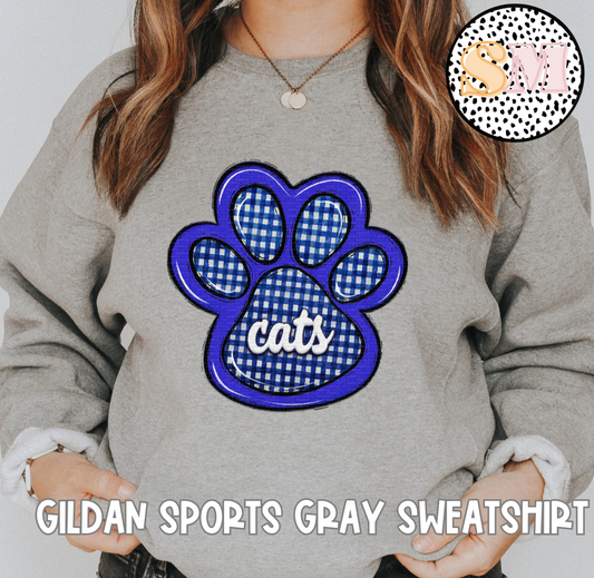 Gingham Cats Blue Paw