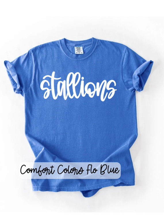 *PUFF PRINT* Stallions Cursive White (Tee, Sweatshirt, or Long-Sleeve)