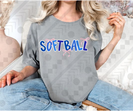 Softball Blue with Pink Bows