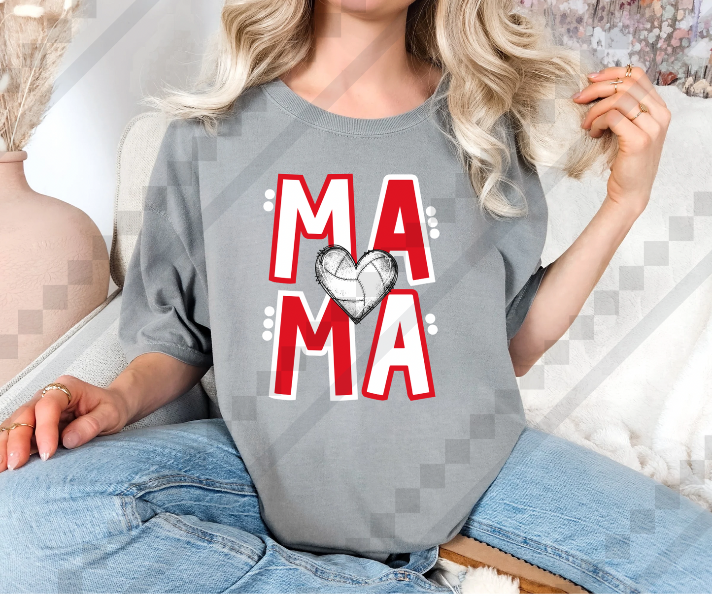 Red Mama Stacked Volleyball Heart