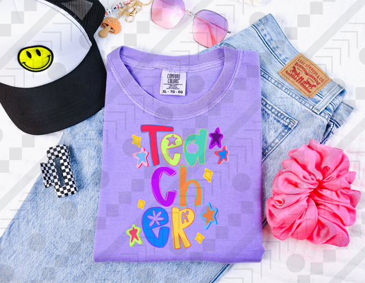 Teacher Stacked Retro Star