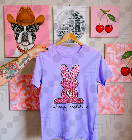 Happy Easter Pink Glitter Bunny